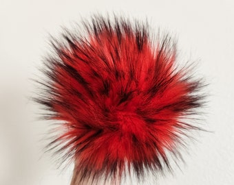 Red, Faux Fur Pom, Red Faux Fur Pom, Pom for Hats, Handmade Fur Pom, Poms for Beanies, Poms for Knit Hats, Poms for Crochet Hats