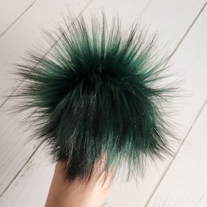 Hunter Green, Faux Fur Pom, Green Faux Fur Pom, Pom for Hats, Handmade Fur Pom, Poms for Beanies, Poms for Knit Hats, Poms for Crochet Hats
