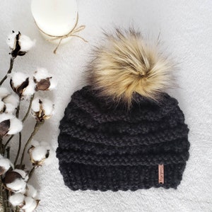 Women's Knit Hat, Chunky Knit Hat, Winter Knit Hat, Furry Pom Pom Hat, Snowboarding Hat, Knit Winter Beanie, Women's Beanie, Gift Women image 3