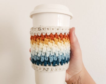 Crochet Coffee Cozy, Sunset Coffee Cozy, Hot Coffee Cozy, Coffee Lover Gift, Gift Moms, Coffee Bar Gift, To Go Cup Cozy, Stocking Stuffer