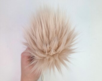 Beige Faux Fur Pom, Tan Faux Fur Pom, Pom for Hats, Handmade Fur Pom, Poms for Beanies, Poms for Knit Hats, Poms for Crochet