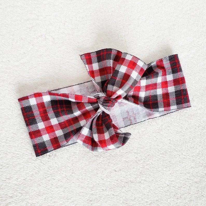 Baby Shower Wrap Headband Christmas Plaid Headband Flannel Headband Red Plaid Headband Plaid Flannel Headband Vintage Knot Headband