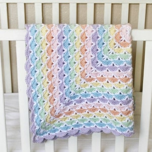 Pastel Rainbow Baby Blanket, Crochet Baby Blanket, Baby Afghan, Rainbow ...