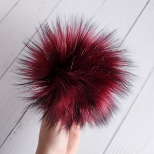 Burgund, Kunstfell Pom, Dunkelrot Kunstfell Pom, Pom für Mützen, Handgefertigte Pelz Pom, Poms für Beanies, Strickmützen, Häkelmützen