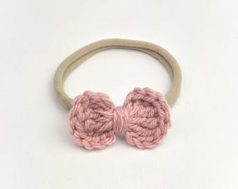 Crochet Hair Bow, Petite Hair Bow, Crochet Baby Headband, Newborn Hair Bows, Hand Tied Crochet Bows, Hair Accessories, Mini Schoolgirl Bow