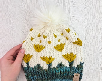 Women's Teal Dandelion Hat, Women's Knit Hat, Cozy Knit Hat, Wool Knit Hat, Women's Beanie, Women's Hat, Gift Women, Women's Knit Beanie