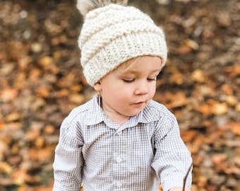 Baby Knit Hat, Infant Hat, Chunky Knit Hat, Kids Knit Hat, Furry Pom Pom Hat, Snowboarding Hat, Knit Winter Beanie, Baby Beanie, Baby Shower