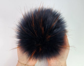 Black and Copper, Faux Fur Pom, Black Faux Fur Pom, Pom for Hats, Handmade Fur Pom, Poms for Beanies, Poms for Knit Hats, Poms for Crochet