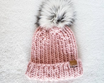 Women's Knit Hat, Winter Knit Hat, Furry Pom Pom Hat, Snowboarding Hat, Knit Winter Beanie, Women's Beanie, Women's Ski Hat, Gift for Her