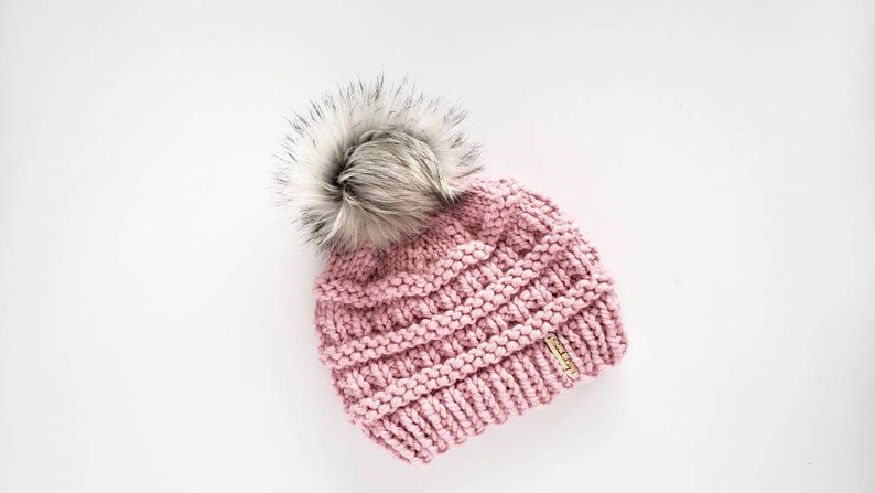 Women's Knit Hat, Chunky Knit Hat, Winter Knit Hat, Furry Pom Pom Hat, Snowboarding Hat, Knit Winter Beanie, Women's Beanie, Gift Women image 6