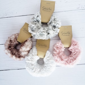 Crochet Scrunchie, Furry Scrunchie, Faux Fur Scrunchie, Crochet Hair Tie, Gift Women, Crochet Hair Accessories, Fun Hair Scrunchies