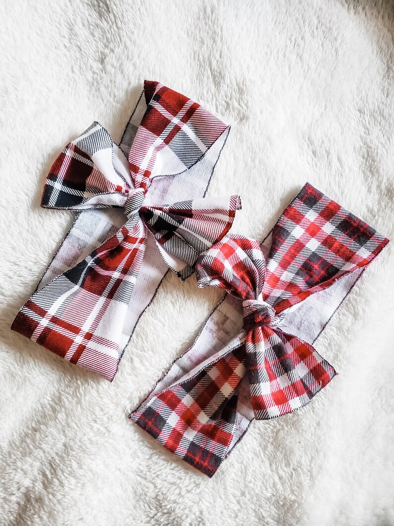 Baby Shower Wrap Headband Christmas Plaid Headband Flannel Headband Red Plaid Headband Plaid Flannel Headband Vintage Knot Headband