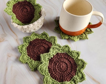 Succulent Coaster Set, Crochet Coasters, Plant Lover Gift, Novelty Coaster Set, Coffee Table Decor, Coffee Bar Accessory, Succulent Coasters