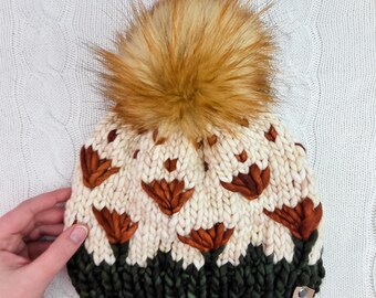 Women's Olive Dandelion Hat, Women's Knit Hat, Cozy Knit Hat, Wool Knit Hat, Women's Beanie, Women's Hat, Gift Women, Women's Knit Beanie
