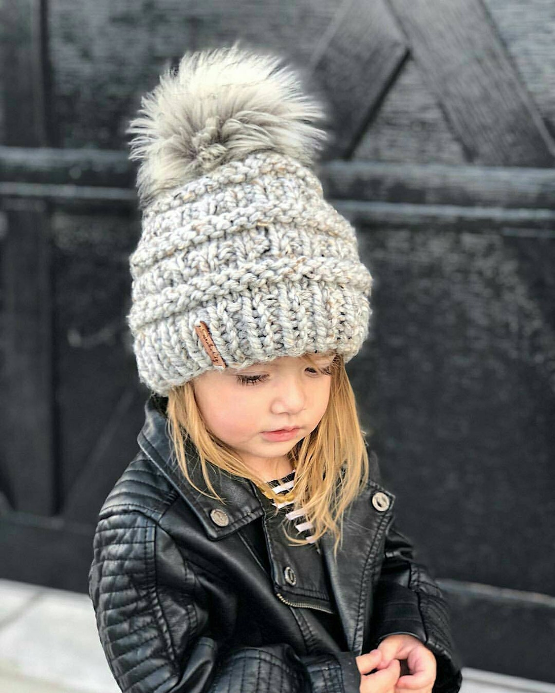 Baby Knit Hat Infant Hat Chunky Knit Hat Kids Knit Hat Furry Pom