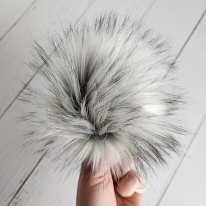 Silver Fox, Faux Fur Pom, Gray Faux Fur Pom, Pom for Hats, Handmade Fur Pom, Poms for Beanies, Poms for Knit Hats, Poms for Crochet Hats