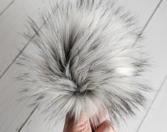 Silver Fox, Faux Fur Pom, Gray Faux Fur Pom, Pom for Hats, Handmade Fur Pom, Poms for Beanies, Poms for Knit Hats, Poms for Crochet Hats