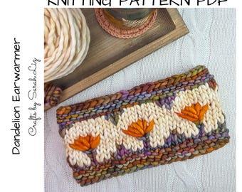 KNITTING PATTERN - Dandelion Earwarmer, Chunky Knit Earwarmer Pattern, Women's Earwarmer Pattern, Colorwork Knitting Pattern, Knit Headband