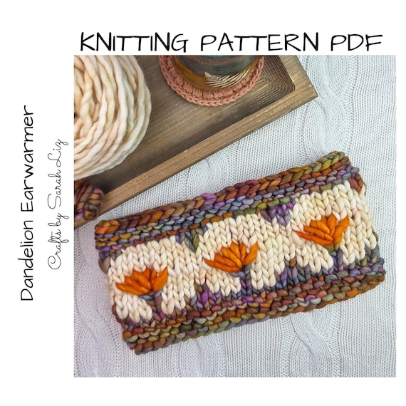 KNITTING PATTERN - Dandelion Earwarmer, Chunky Knit Earwarmer Pattern, Women's Earwarmer Pattern, Colorwork Knitting Pattern, Knit Headband