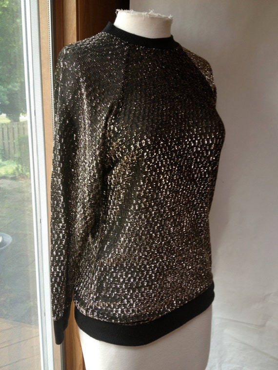 Items similar to Vintage 1980s light weight black gold metallic sweater ...