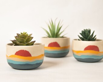 Sunset bowl. Pottery handmade bowl / planter. Retro bowl