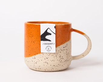 Desert mug. Orange mug. Pottery handmade mug. Tea cup, Coffee mug.