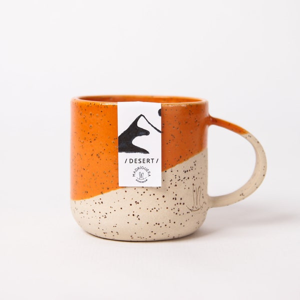 Desert mug. Orange mug. Pottery handmade mug. Tea cup, Coffee mug.