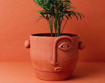 Face planter - Terracotta planter - Handmade ceramic pot - Contemporary decor -