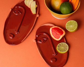 Face Trays - Terracotta. Combined shipping for Face Trays. Abstract Face Tray.