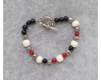 Bracelet, Red and Black, Hand Beaded, Valentine's Day Gift, Free Shipping, Ready to Ship