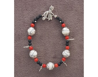 Tibetan Bracelet, Red, White, & Black, Dragonflies, Handmade, Birthday Gift, Free Shipping