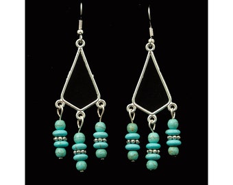 Turquoise Chandelier Earrings, Hand Beaded, One of a Kind, Birthday Gift, Ready to Ship, Free Shipping