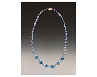 Necklace, Crystal Blue, Hand Beaded, Ready to Ship, Birthday Gift, Free Shipping