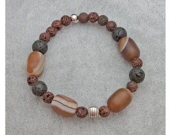 Brown and Black Gemstone Jewelry Set, Unisex, Hand Beaded, Birthday Gift, Free Shipping