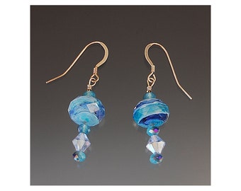 Earrings, Crystal Blue, Hand Beaded, Ready to Ship, Birthday Gift, Free Shipping