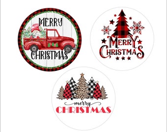 Merry Christmas Edible Cupcake Topper - Buffalo Plaid - Icing Sheet - Edible Sticker