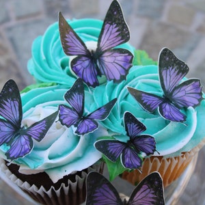 Edible Butterflies Made with Wafer Paper Black & Purple  (Item #B305)