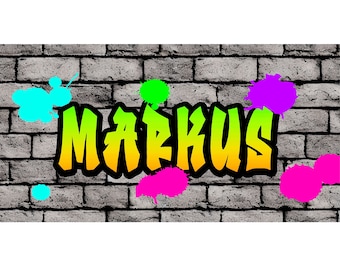 Graffiti Name on Grey Brick Cake Strip Perfect for Grunge or 80s theme