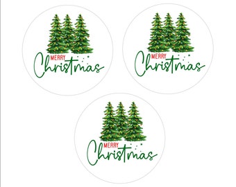 Merry Christmas Edible Cupcake Topper - Trees - Icing Sheet - Edible Sticker