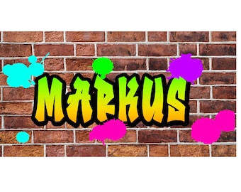 Graffiti Name on Brick Cake Strip Perfect for Grunge or 80s theme