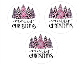 Merry Christmas Pink Plaid Edible Cupcake Topper - Icing Sheet - Edible Sticker