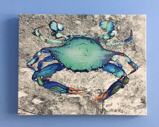Blue Crab With Gray Sand Multimedia Reproduction on Stretched Canvas