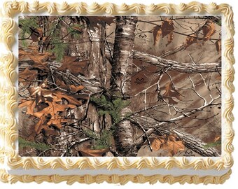 Real Tree Realtree Hunting Camo Edible Cake Topper Image Frosting Sheet Quarter Sheet