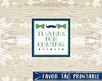 INSTANT DOWNLOAD, Favor Tag Little Gentleman to Boy Baby Shower, 2", label, little man, blue, green, bow tie, mustache, games, wishes