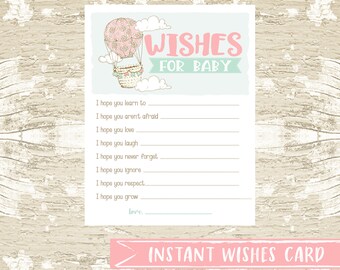 Hot Air Balloon Wishes For Baby Keepsake Printable Baby Shower Game INSTANT DOWNLOAD