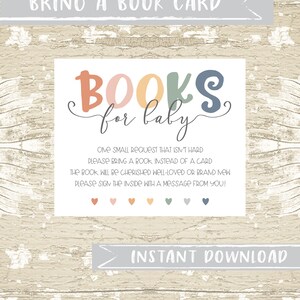 INSTANT DOWNLOAD Boho Rainbow bring a book card insert, Books for Baby, Rainbow Baby Shower Invitation Insert