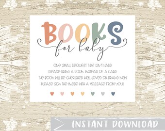 INSTANT DOWNLOAD Boho Rainbow bring a book card insert, Books for Baby, Rainbow Baby Shower Invitation Insert