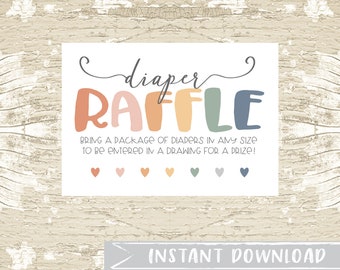 INSTANT DOWNLOAD Rainbow Baby Diaper Raffle Ticket, Rainbow Baby Shower, DIY, Baby Girl, Baby Boy, Invitation Insert, Printable Diaper Card