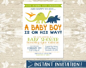 Dinosaur Boy Baby Shower Invitation, Dinosaur Invitation, Dino Printable Invite, Instant Download, Editable, Digital, Dinosaur Baby Shower