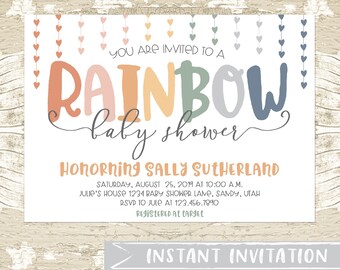 Boho Rainbow Baby Shower Invitation Instant Download Template